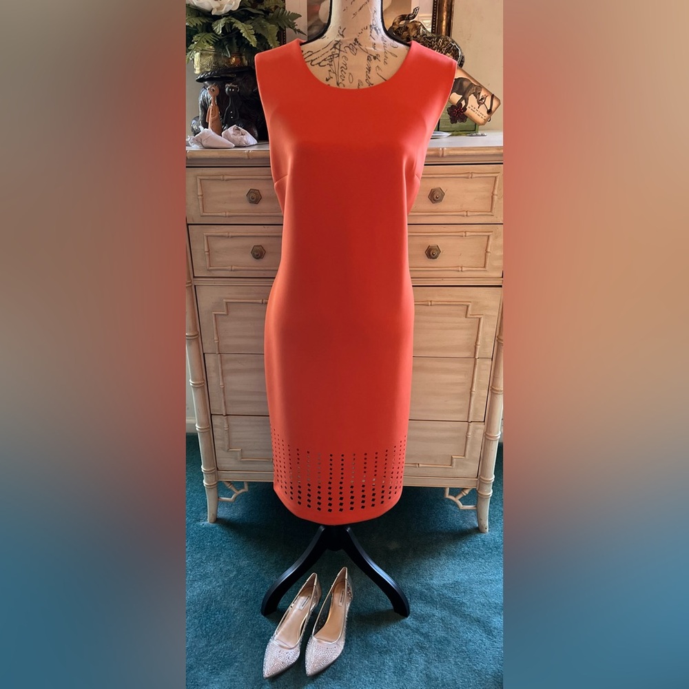 CK Orange Sheath Dress/unique fashion hemline, Sz 16